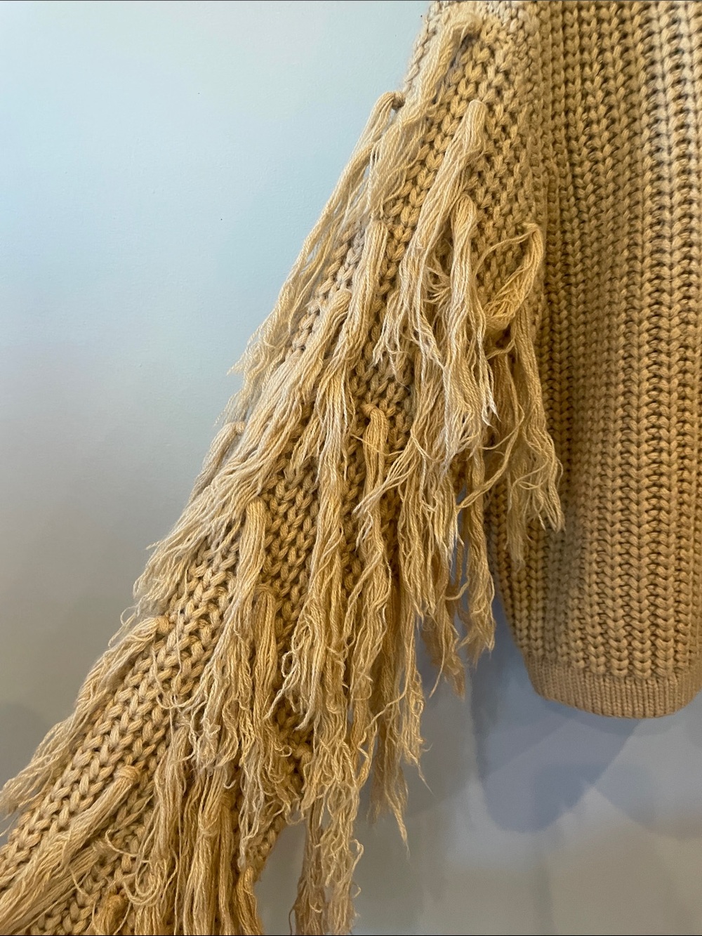 Beige Fringe Sleeve Crochet Sweater -medium by &merci - Picture 3 of 4